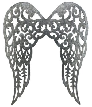 MM1134 24"H FILIGREE ANGEL WINGS - Acid Washed Galvanized