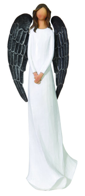 R1011 12"T WHT/SLVR IRON WING RESIN ANGEL