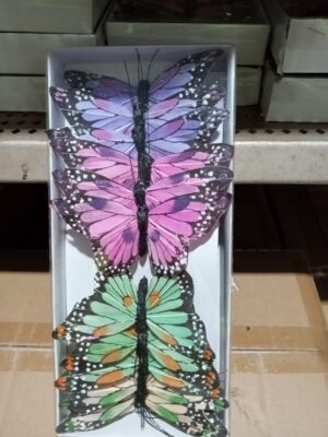 btf94 Lg butterfly on wire box/green, lavender,pink