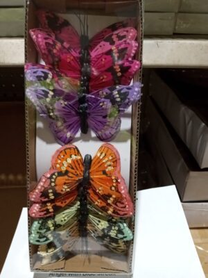 b6723 Lg. butterfly on wire box/pink, purple, orange, green, yellow