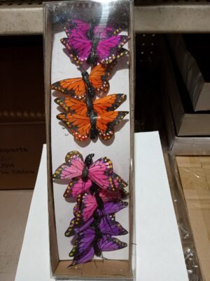 d1008 med. butterfly on wire small box/purple, pink, orange, fuschia
