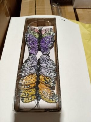 bn66016 small butterfly on wire box/yellow, orange, lavender, purple, green, pink