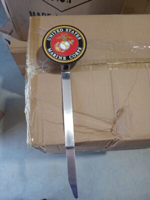 United States Marine Corps flag stick with medallion And Flag