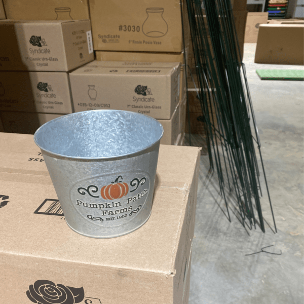 Galvanized Pumpkin Patch Metal Container 6.5x5 w/Liner