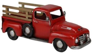 Metal Truck Planter W/Fence Red 16"L x 6.5"H