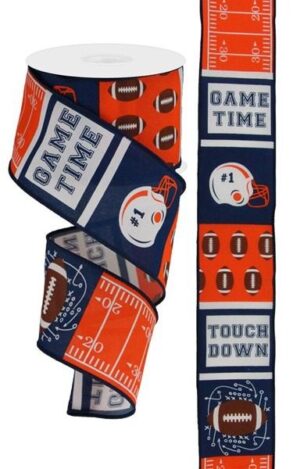 Football Field Block Patter Navy/Orange 2.5x10Y - RGC1154CF