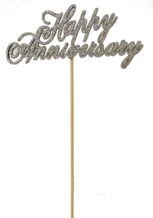 Happy Anniversary Wood Pick Wilver 20" 12/pk - 930649SLV