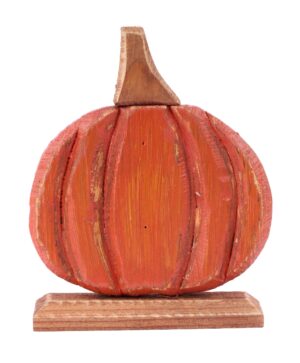 Wood Pumpkin w/Base 6.5" Orange Glaze - HA0247