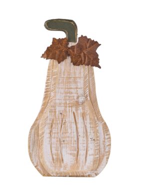 Wood Pumpkin w/Base 14.5"x7.75" White Washed - HA050162