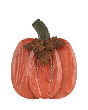 Wood Pumpkin w/Base 10.75"x8.5" Orange Glaze - HA050320