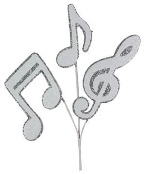 Music Note Spray 9" Silver/Black Glitter - MN0124A8