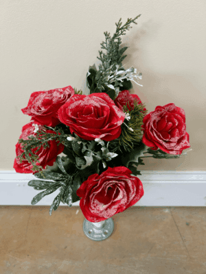 FROSTED ROSE/HOLLY/PINE BUSH-RED 22394RD