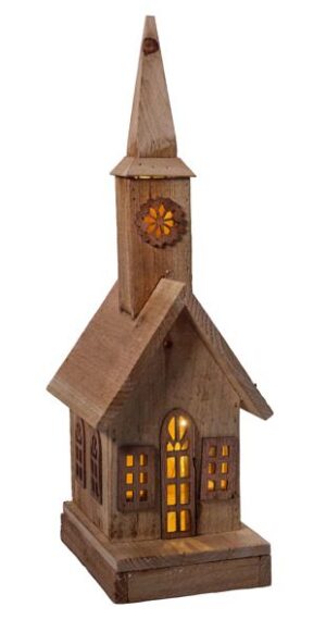 Wood Church w/ Light 17.5" Brown Stain- AS1009